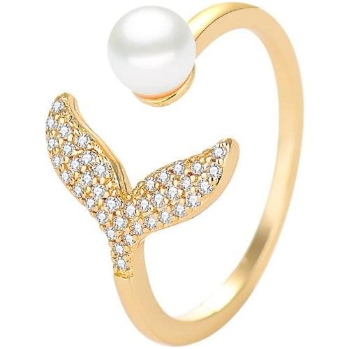 Charming Pearl Rings For Women Mermaid Fashion Female Crystal Ring Jewelry Ladies Wedding Party Girls Gifts