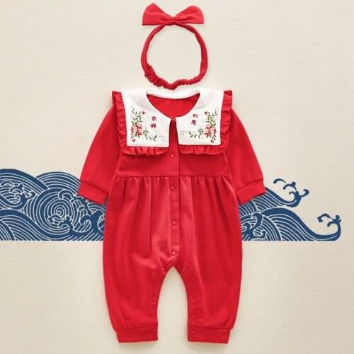 Newborn Girls Romper Red Lovely Baby Girl Clothes Baptism Birthday Headband+Romper 0-18M Kids Girl Outfits Clothing