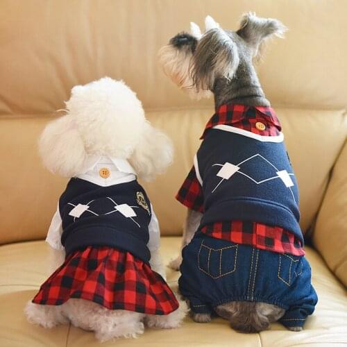Dog Clothes for Small Dogs Jumpsuit for Chihuahua Campus Style Dress for Yorkshire Puppy Overalls Dog Dresses Cat Pet Costume XL