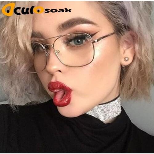 Original Fashion Oculos Metal Oversized Square Eye Glasses Frame Women Vintage Ladies Sunglasses Men Transparent Eyewear 2019