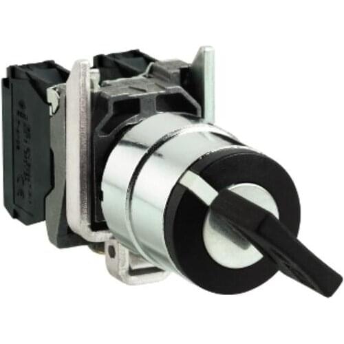 XB4BG21 = ZB4BZ101 + ZB4BG2 Key switch selector, metal, black, Ø22, key n°455, 2 positions, stay put, 1 NO