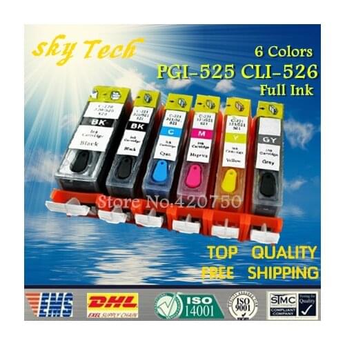 6PK Full Ink Refillable Cartridge For PGI525 CLI526 ,For Canon MG6150 MG6250 MG8150 MG8250 IP4850 IP4950 IX6550 ,with ARC chips