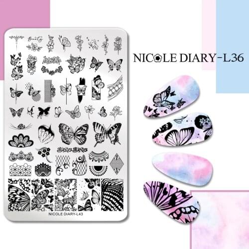 NICOLE DIARY Marble Coconut Nail Stamping Plates Summer Flower Geometric Stamp Templates Nail Art Printing Stencils Tools