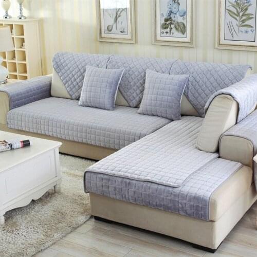 Plush Sofa Cover Thicker Winter Cushion Cover L Corner Sofa Grid Flannel Sofa Towel Solid Color Couches for Living Room Home
