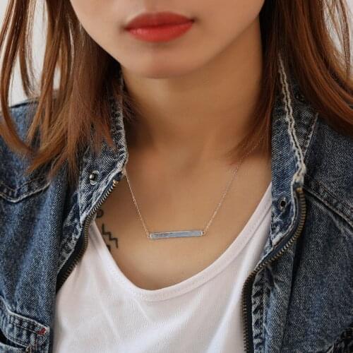 Authentic 925 Sterling silver lucky straight bar Geometric Rectangle Pendant necklace FINE jewelry TLX670