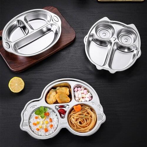 Stainless Steel Divided Plate Cartoon Shaped Separate Dinning Food Tray Dishwasher Safe Kids Dinnerware for Lunch Dinner TS2
