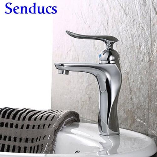 Senducs Brass Bathroom Basin Faucet of Quality Polished Chrome Bathroom Basin Sink Faucet Fashion Hot Cold Basin Mixer Tap