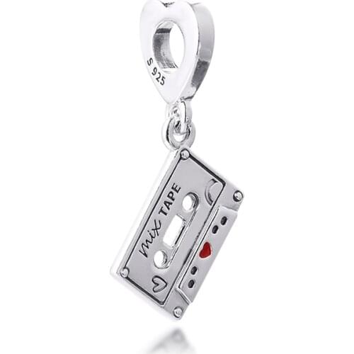 Vintage Cassette Dangle Charm 2021 New Collection Sterling Silver Jewelry Fits Original Beads Bracelets Woman DIY Beads