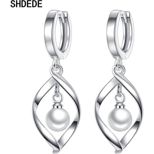 SHDEDE 925 Silver Hoop Drop Dangle Earrings For Women Korean Hot Fashion Party Jewelry Gifts Ladies Accessories -WHJ83
