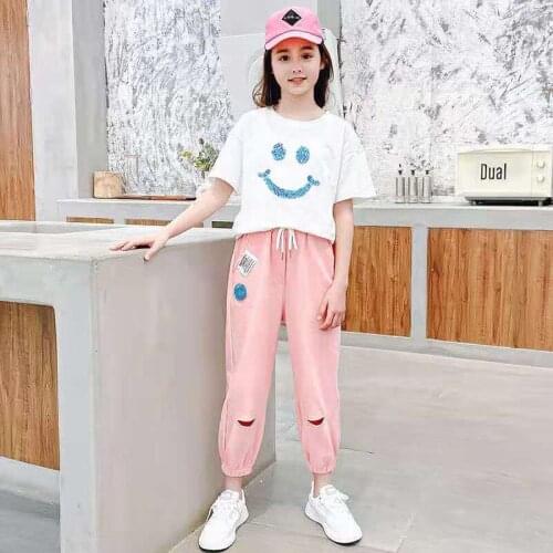 2021 New Summer Girls Clothes Sets Print Casual Children Tracksuit Kids Clothing Suit Baby T Shirt+ Pant 2pcs 8 10 12 14 Year