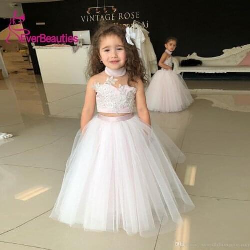 Vintage Flower Girl For Weddings 2020 Two Pieces Vestidos De Primera Comunion Tulle Appliques Primera Comunión Toddler Pageant