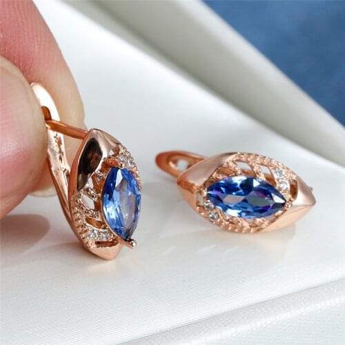 Vintage Rose Gold Color Wedding Earrings Elegant Pink Zircon Hoop Earrings Geometric Crystal Multicolor Stone Earrings For Women