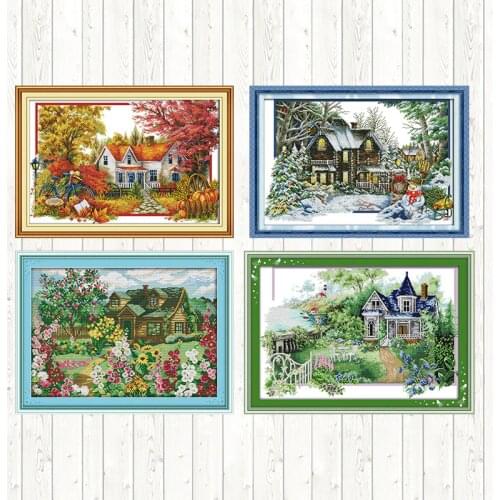 Country Cottage Counted Cross Stitch Embroidery Patterns 11CT 14CT Cross Stitch for Needlework Printed Canvas DMC DIY Art Crafts