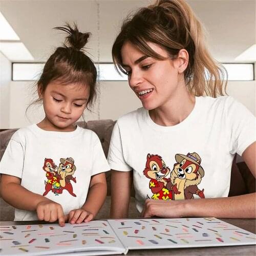 Chip Dale Disney Cartoon T Shirts Summer White O-neck Tshirts Unisex Father Mother Baby Kids Boys Girls T-shirt Family Look Tees