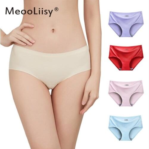 MeooLiisy Seamless Womens Panties Silk Mid Waist Underwear for Female Girls XXL Large Size Women Silk Panties