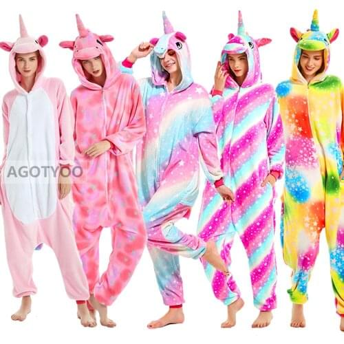 2020 Women Unicorn Pajamas Sets Flannel Cute Animal Pajamas Women Winter Unicornio Nightie Pyjamas Sleepwear Homewear