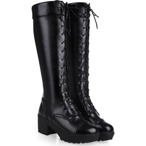 Women High Boots Winter Warm Shoes Female Thick Heel Round Toe Ladies Shoe Fashion Platform Party Boot Woman big size 34-43