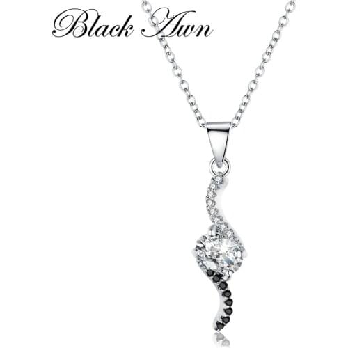 Cute Silver Necklace 925 Sterling Silver Jewelry Necklace Women Round Black&White Necklaces Pendants Bijoux Femme P092