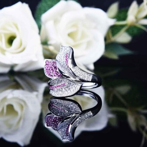 DIWENFU 100% 925 Silver Sterling Pink Sapphire Open Ring for Women Fine Anillos De Silver 925 Jewelry Wedding Bands Diamond Ring