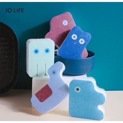 JO LIFE 1SET Cartoon Animals Sponge Washing Cloth Cleaning Tools Scrubber Scouring Pads Kitchen Accessories