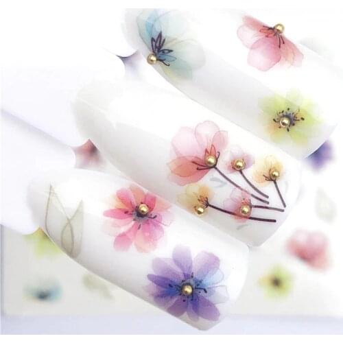 YWK 1 PC Transparent Color Flower Water Transfer Sticker Nail Art Decals DIY Fashion Wraps Tips Manicure Tools