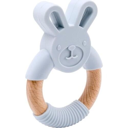 Baby Care Silicone Teether 1 Piece Beech Wood Ring Chewing Rattle Molar Ring Toy Newborn Shower Gift Baby Teether