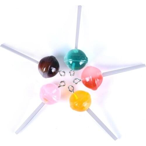 10pcs Simulated Sugar Candy Lollipop Charms Resin Cabochon Decoration Craft Ornament Fittings DIY Food Pendant Jewelry Material
