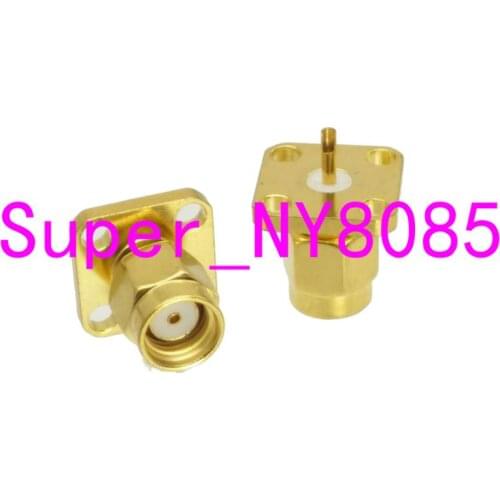 10pcs Connector RP-SMA male Jack 4-holes flange solder cup deck mount RF Coaxial