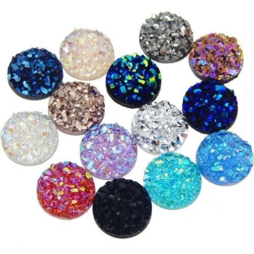 100pcs 8mm Flatback Resin Druzy Round Cameo Cabochons For Earrings Charms Pendant Bracelet Jewelry Making Accessory Findings