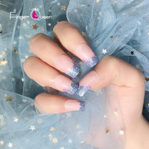 24pcs Box Fake Nails With Designs Nail Styling Accessories Flower Pattern Blue Purple Pink Halloween Man-Made Luxurious French