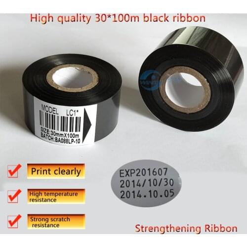 30mm*100m High qualtiy Black ribbon for date printing coding machine,hot stamping ,Thermal transfer ribbon for packaging machine