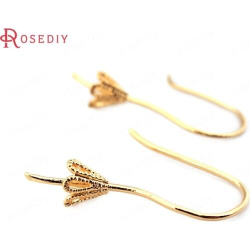33765)12PCS 20MM Cap inside 4MM 24K Gold Color Brass Half Pins Earrings Hooks High Quality Diy Jewelry Findings Accessories