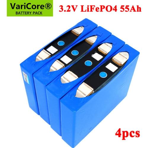 4pcs 3.2V LiFePO4 55Ah battery phosphate 55000mAh for 4S 12V 24V 3C Motorcycle Solar street light batteries modification Nickel