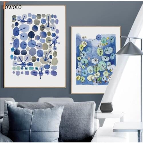 Watercolor Abstract Blue Flower Wall Art Canvas Painting Nordic Posters and Prints Decorative Picture Modern Home Decoration