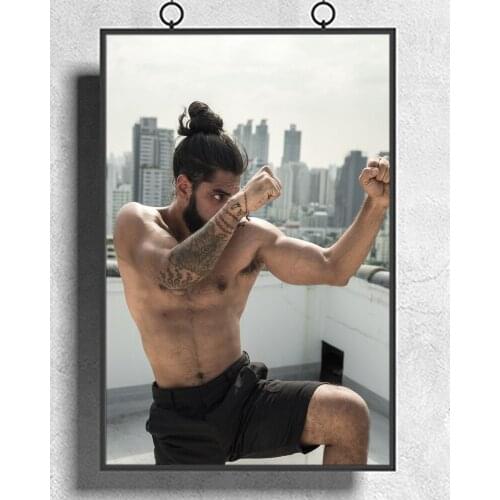 Bodybuilding Kung Fu Practice 5 Wall Sticker Silk Fabric Poster Art Indoor Decor Bright