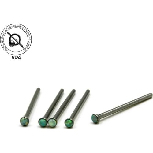 BOG-Lot 2 Piece Long Size 16mm Straight Nose Stud 316L Surgical Steel NosePiercing With 2mm Opal Stone Bend To Fit Your Piercing