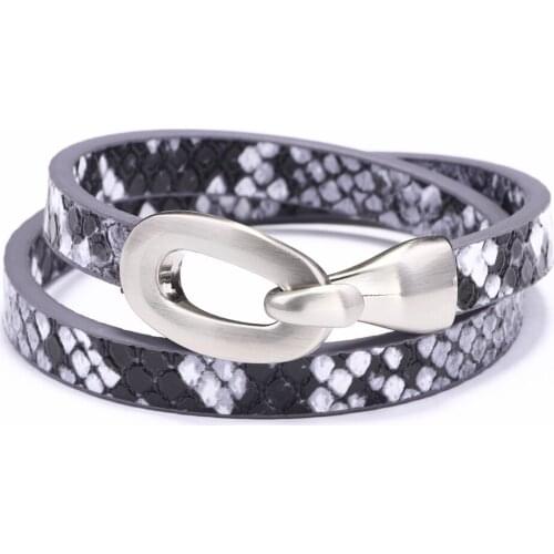 Brand Snake Chain Link Charm Hook Men Women Bracelets OL Jewelry Vintage 2 layers Leather Bracelets Pulsera