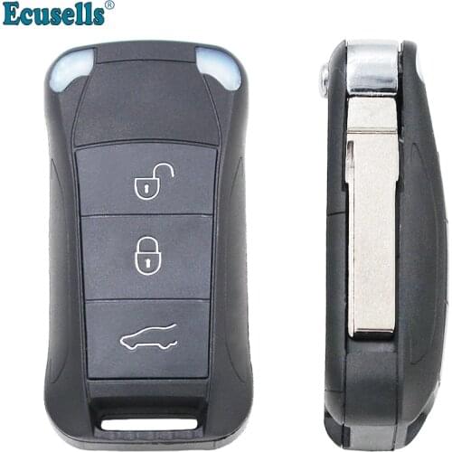3 Buttons Flip Remote Key Shell Case Fob for Porsche Cayenne Uncut HU66 Blade