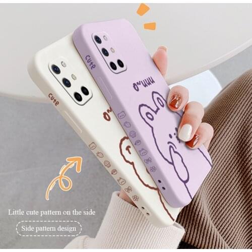 Cute Bunny Bear Phone Case For Oneplus 8t 9 9pro 9r pro Liquid Silicone Cover