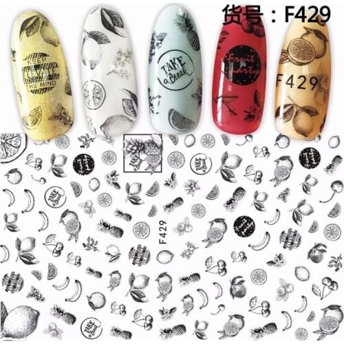 Black fruit flower Self-adhesive ultra-thin 3D decals Nail Art decorations Stickers Manicure acrylic beauty nail supplies tools