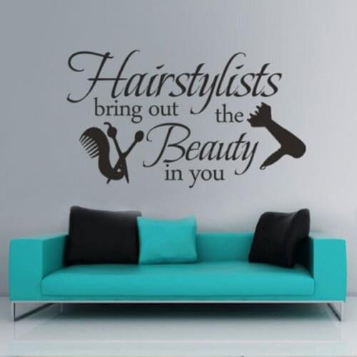 Inspiration Quote Wall sticker Hairstylist Hair Salon Shop Dryer Comb Saying Art Decor Wall Decals Home Decor for Girls Z829