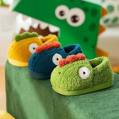 Childrens cotton slippers, boys, dinosaurs, autumn and winter, indoor bags and warm home furnishings, plush babies, girls, baby