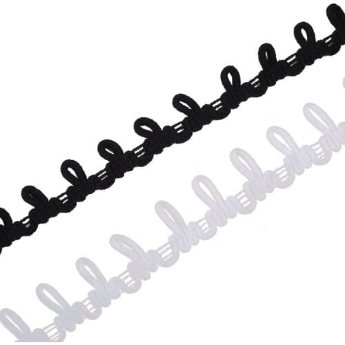 Black White Elastic Button Loops Trimming Tape Collar Extenders Loop Dressmaking Trim Lace Ribbon DIY Accessories 1.4cm 5yards