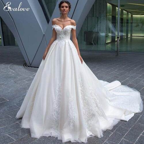 EVALOVE Charming Sweetheart Neck Beading Bride A-Line Wedding Dress Gorgeous Appliques Court Train Vintage Princess Bridal Gown
