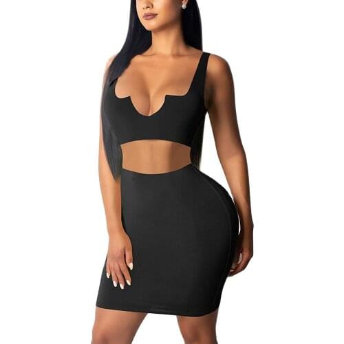European and American plus size womens vest skirt two-piece dress sleeveless V-neck exposed navel skirt suit skirt
