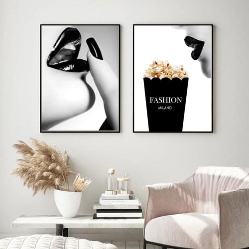 Vogue Pop Art Black and White Woman Lip Canvas Paintng Print Posters Wall Art Pictures for Living Room Home Decoration