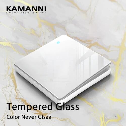 KAMANNI White Wall Switches Light Switch 2Gang 2 Way Power Push Button Led Strip Light Switches Crystal tempered glass 10A 220V