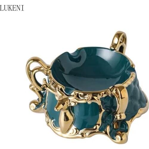 CERAMIC DECORATIVE ASHTRAY CREATIVE HOUSEHOLD LIVING ROOM PERSONALITY TREND ANTI-FLYING DUST WITH COVER FASHION ASHTRAY