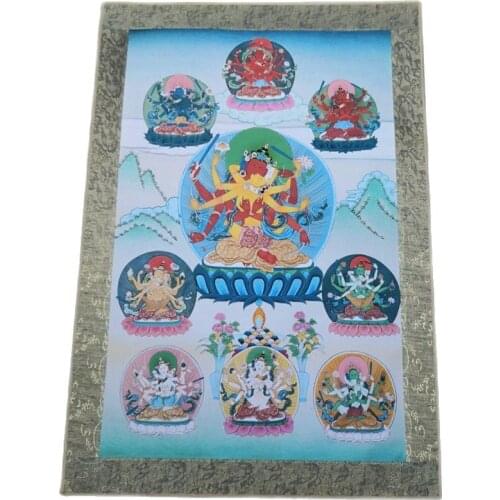 China old Tibet Paper Thangka like hanging painting fengshui Tibetan Six arm Buddha