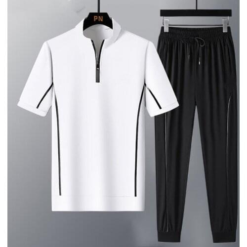 Mens Sportswear Suit 2-piece Sportswear Brand Fashion Solid Color Running Clothes Summer Mens Fitness Clothes Outdoor Sports